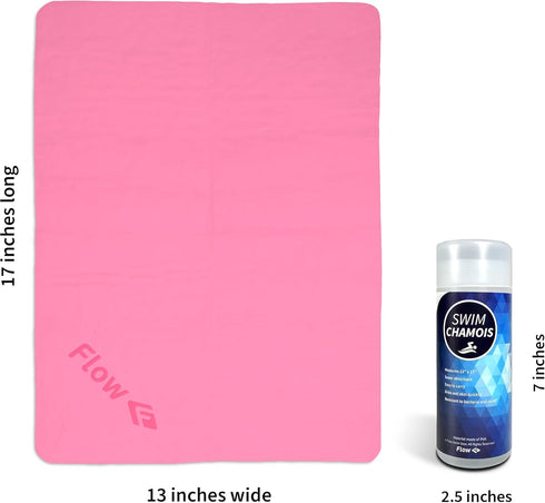 Flow Swim Chamois - Quick Dry Towel for Swimming, Diving, Triathlons & Other Water Sports (Pink)