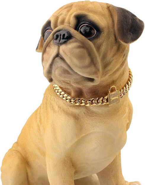 Dog Chain Collar - 12MM Heavy Duty Cuban Chain, 316L Stainless Steel Silver/Gold Training Collar (12'', Gold)