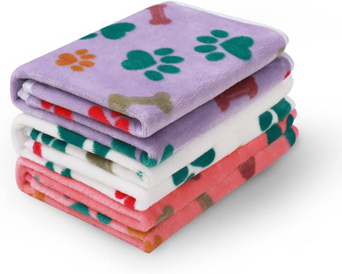 Luciphia 1 Pack Fluffy Premium Fleece Pet Blanket, Paw Bone Printed Throw for Dog Cat (Small 23x16'', Purple/Pink/White)