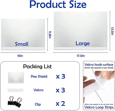 3 Pack Large Size Cat Litter Box Pee Shields - Easy Cleaning Frosted High Side Splash Guard for Open Top Litter Pan