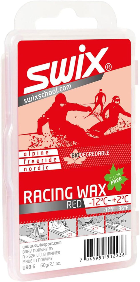 SWIX UR8 Red Bio 60g Racing Wax for Mid-Range Temperatures, Durable Soft Glide Wax for Skiing
