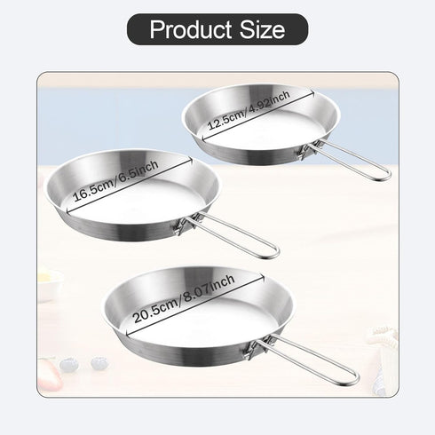 20cm Vaveren Stainless Steel Camping Fry Pan Cookware Foldable Handle Easy to Clean Multipurpose Outdoor Cooking