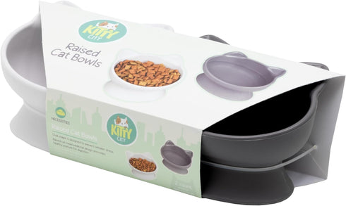 Kitty City Raised Cat Food Bowl Collection, Stress Free Pet Feeder and Waterer, Slow Feed Bowls