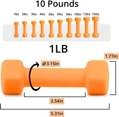 Portzon Weights Dumbbells 10 Colors Options Compatible with Set of 2 Neoprene Dumbbells Set,1-15 LB, Anti-Slip, Anti-roll, Hex Shape by Portzon