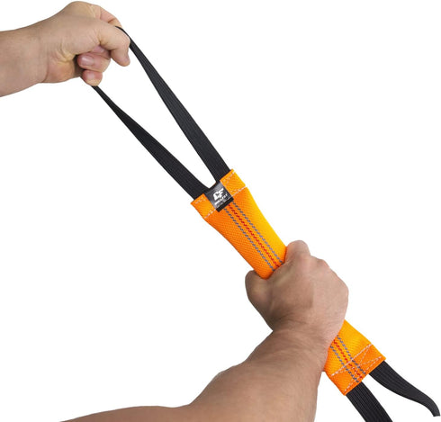 Bungee Dog Bite Tug Toy with 2 Strong Handles - Durable Fire Hose Toy for Medium to Large Dogs, Orange.