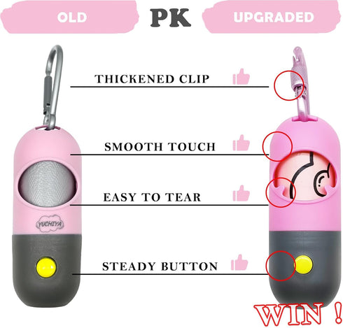 15 Dog Poop Bag Holder with LED Flashlight for Night Walks,Silicone Tether & Donut Pattern Clip for Used Bags