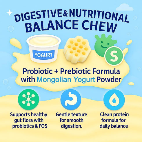 KI-You Mongolian Yogurt Dog Chew Probiotic & Prebiotic Rich for Gut Health, Soft Honeycomb Shape, Gentle Dental Treats