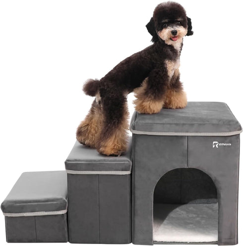 Foldable Pet Stairs for Beds & Sofas - Non-Slip Dog Steps with Storage for Small to Medium Dogs & Cats, 120 lbs Support