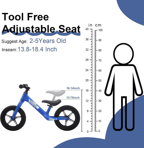 2 12 Inch 2-5 Toddler Balance Bike Year Old, Colorful Lighting No Pedal Kids Toy Bike, Tool-Free Adjustment, Quick
