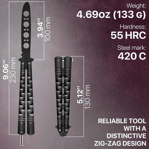 GOOD WORKER Practice Butterfly Knife – Butterfly Trainer – Black Butterfly Knives NOT Real NOT Sharp Blade – Black Dull Trick Butterfly – Butter Fly Training CSGO K19B by GOOD WORKER