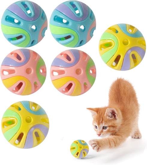 Colorful 1.9" Cat Toy Balls with Bell 6PCS, Interactive Hollow Design, Plastic,