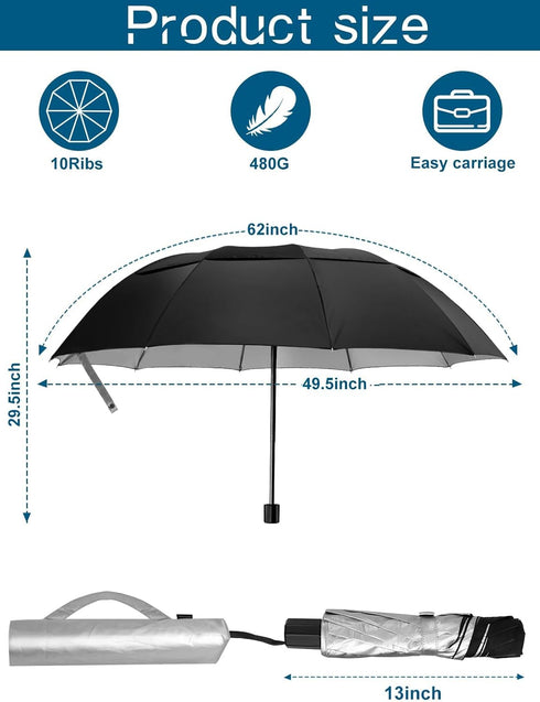 Kalolary UPF 50+ UV Protection Compact Golf Umbrella, 62 Inch Extra Large, Windproof Waterproof for Men and Women