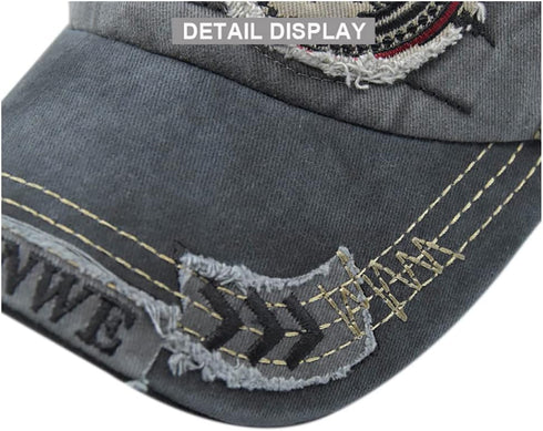 Vintage Denim Baseball Cap, Embroidered Shark 100% Cotton Trucker Hat, Retro Frayed Edge Outdoor Sunhat Unisex
