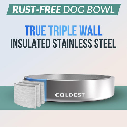 Coldest Dog Bowl, Heavy Duty Anti Rust Metal & Non Slip, 21 oz Insulated Dog Bowl for Food & Water, Dishwasher Safe