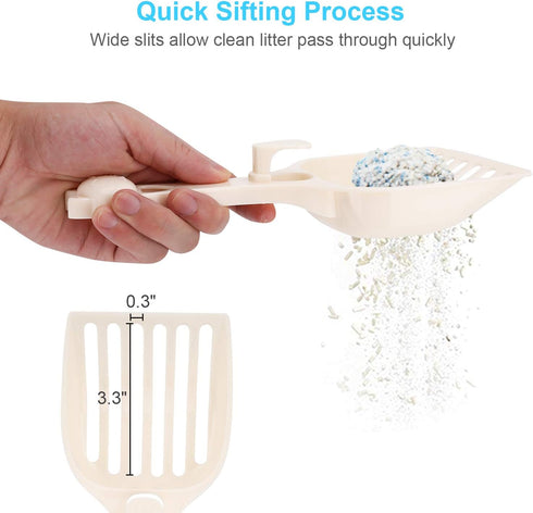 Depets Cat Litter Scoop, Durable Plastic Litter Sifter Scoop with Wide Slats for Easy Sifting - Milky White