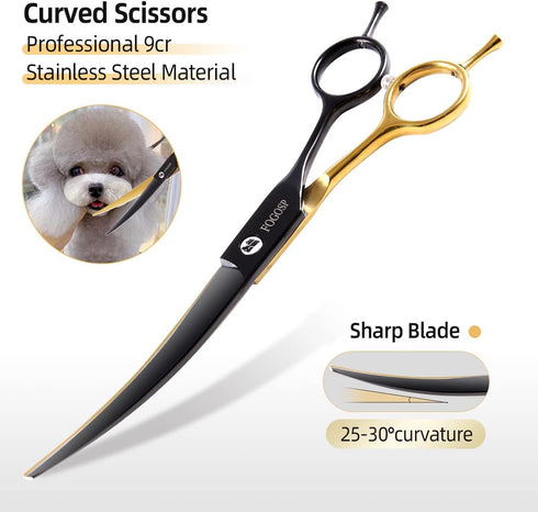 3pcs Set(Black&Gold,Kit) Dog Grooming Scissors Kit for Small Dogs, Black and Gold Two-Color Blender Shears Curved