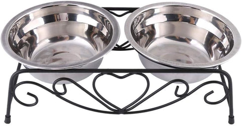AUNMAS Elevated Dog Cat Bowls, Stainless Steel Double Food Water Bowls for Small Pets, Feeder Dishes Shelf Stand