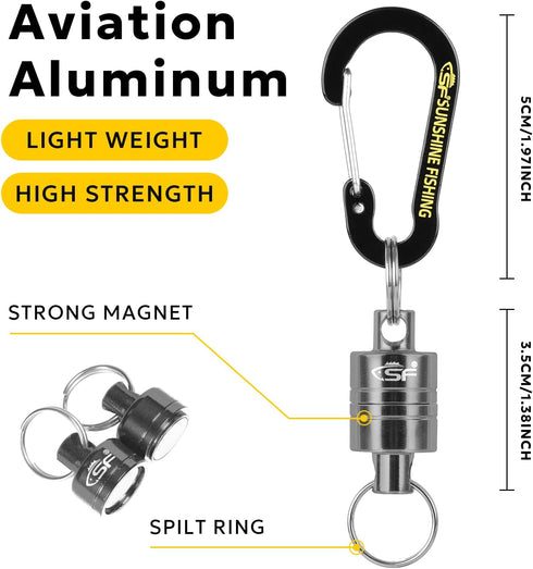 SF Strongest Magnetic Net Release Keychain, Fly Fishing Net Retractor with Coiled Lanyard, Black