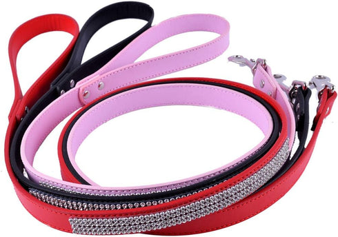 PU Leather Dog Leash for Small Dogs - Sparkly Studded Rhinestone Training Chain for Cats or Dogs