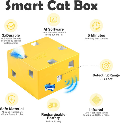 12 Randomly, Migipaws MigiBox Cat Toy with PopSkin, Interactive Kitten Toy for Indoor Cats, Automatic Pop Out Feathers