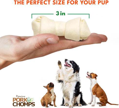 3-inch 18 Count Pork Chomps Baked Pork Skin Dog Chews, Knots