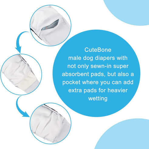 CuteBone Dog Belly Bands for Male Dogs, Washable Doggie Diapers DM06M