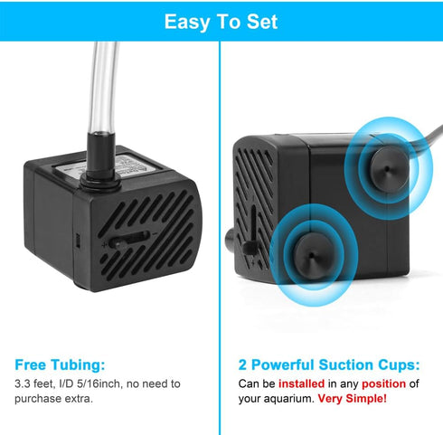 50GPH 3W Small Submersible Water Pump, Mini Fountain Pump Ultra Quiet for Aquarium Fish Tank Pond Hydroponics