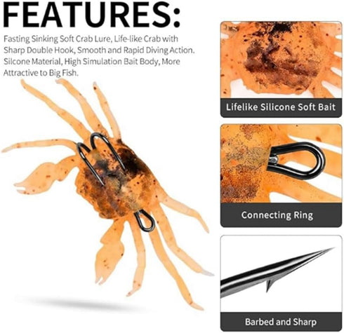 Viodmss 6pcs 3D Cranka Crab Lure Crab Bait Simulated Crab Soft Lure with Double Hooks for Fishing Accessories Tools