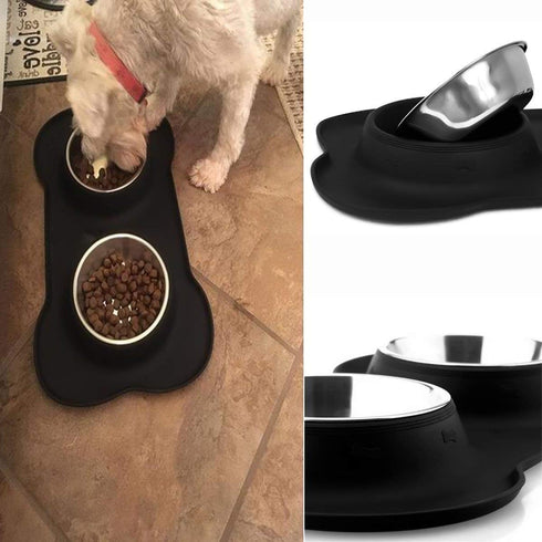 Pet Deluxe Dog Bowls, Stainless Steel with No Spill Skid Resistant Silicone Mat, 24oz and 48oz Set