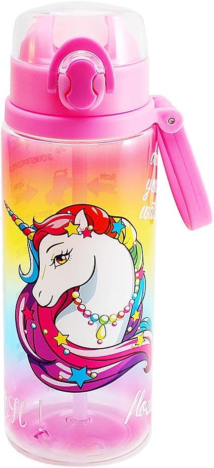 Home Tune 23oz Kids Water Drinking Bottle, Tritan BPA Free, Unicorn, Leak-Proof Time Marker Water Bottle
