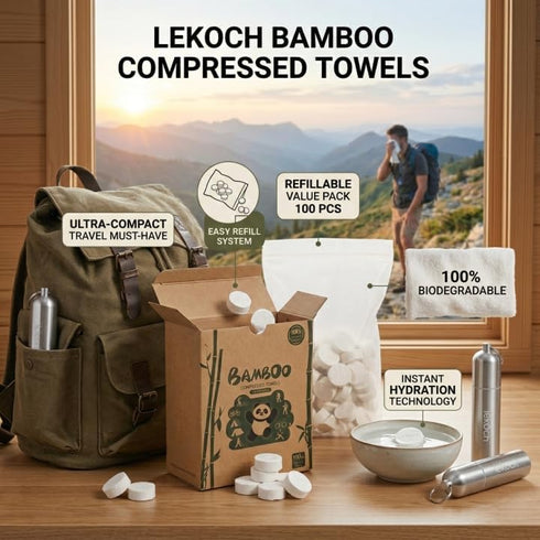 Backpacking 250 Pack LEKOCH Compressed Towel Tablets - Bamboo Portable Camping Paper Tablets, Great for Hiking, Travel