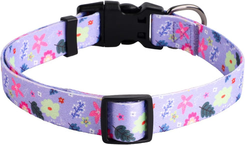 QQPETS Adjustable Soft Dog Collar with Print Flower Pink Multicolor Patterns for XS Small Medium Large Pets