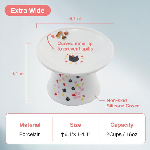 Necoichi Extra Wide Raised Cat Food Bowl, Elevated to Prevent Neck & Whisker Fatigue, Dishwasher & Microwave Safe