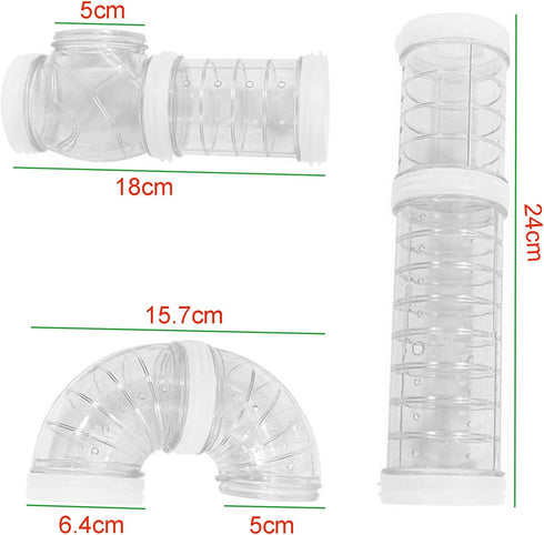 Besimple Hamster Tube Set - 8 Pack Transparent Curved Pipe Pet Cage Tunnel for Mouse, Rat, and Other Small Animals