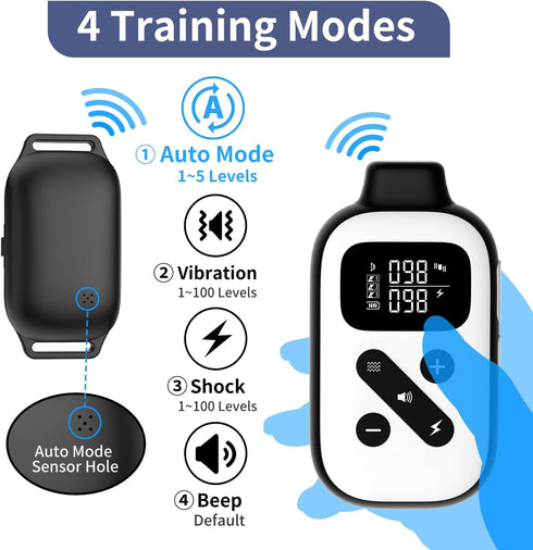 PetJoy Bark Collar with Remote, Shock and Training Collar Combo for Large Dogs, Auto Bark Collar with 2800 Ft Range