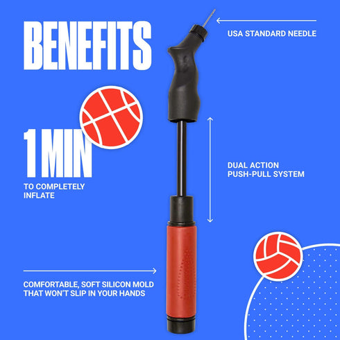 SPORTBIT Ball Pump for Sports Balls - Hand Pump for Volleyball, Basketball, Football & Soccer Balls - 5 Needles Set
