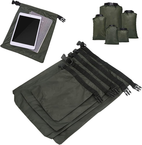 Topyond 5Pcs Dry Bag - Waterproof Dry Roll Top Sacks for Outdoor Storage, Kayaking, Camping, Boating - Army Green