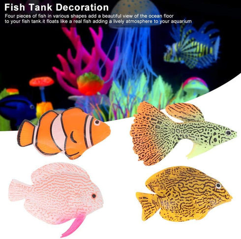 Tnfeeon 4PCS Luminous Simulation Fish, Colorful Silicone Floating Tropical Fish Aquarium Decoration Ornament