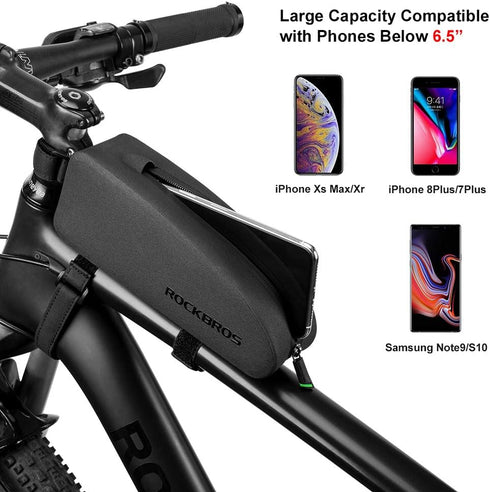 ROCKBROS Waterproof Bike Top Tube Bag, Bicycle Front Frame Pouch Pack for Mountain Road Bike Cycling Accessories