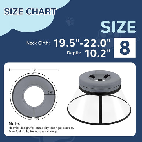 ICOYEA 8, Sponge Core Dog Cone, Inflatable Dog Cone Collar Alternative, Dogs Donut Collar After Surgery, Soft Cone