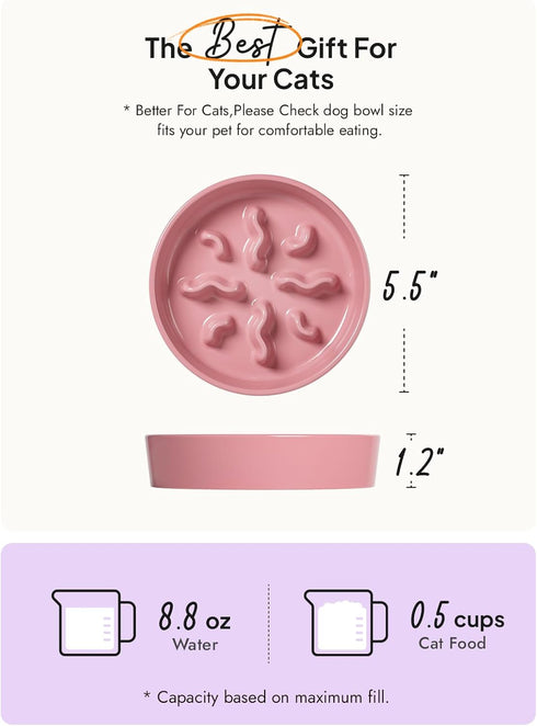 Ceramic Slow Feeder Dog Bowls for Small Breed, 0.5 Cups Puzzle Bowl for Fast Eaters, 5.5 Inch-Pink