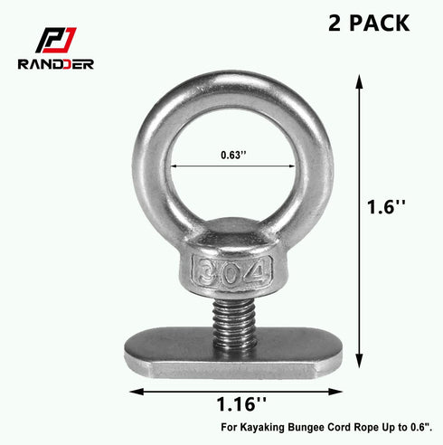 Track Mount Kayak Tie Down Eyelet, 2 Packs Stainless Steel Eyelets with Washers & Nuts for Bungee Cord Rope Mounting