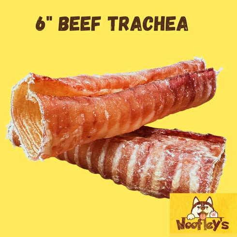 Woofley's Beef Trachea - (6 Inch 20 Pack) - Natural Source of Glucosamine for Joint Health in Dogs