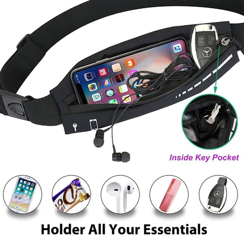 Slim Running Belt for Women Men, Runners Fanny Pack Phone Holder for Workout Jogging, Black Waist Belt