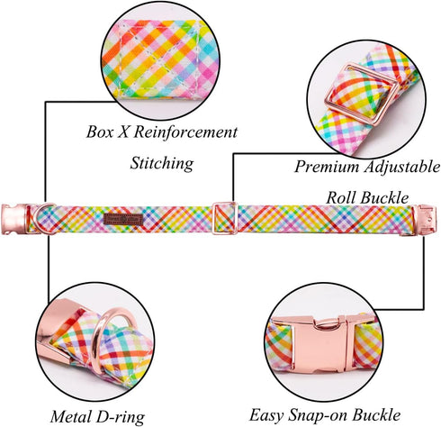 Lionet Paws Easter Dog Collar with Bowtie - Colorful Cute Cotton Bowtie Dog Collar with Metal Buckle for Medium Dog Girl Boy Gift, M, Neck 13.5-22in