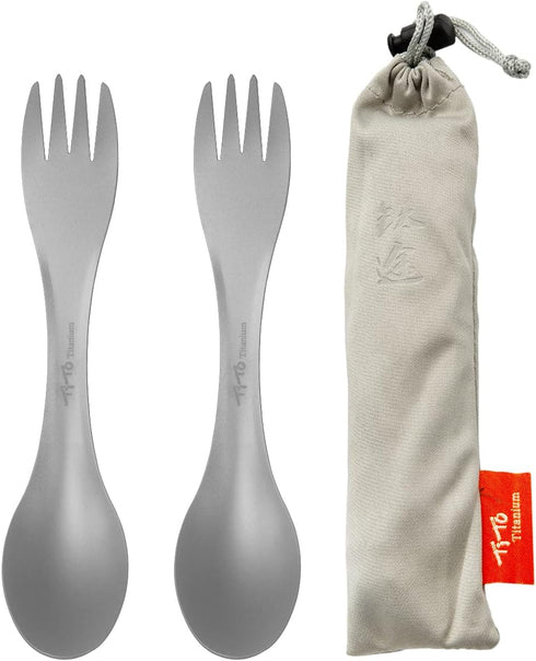 TiTo Titanium Spork 2-in-1 Spoon, Fork, Knife - Lightweight Camping Utensil for Outdoor Traveling, Hiking (Round, 2