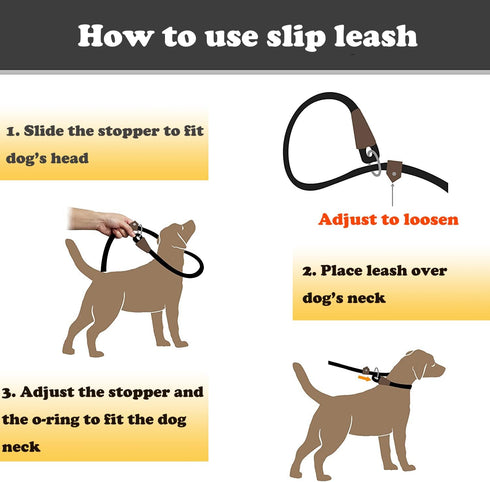 Adjustable Heavy Duty Dog Leash Slip Lead, 2/5" x 6 FT Braided Rope for Large Medium Small Dogs