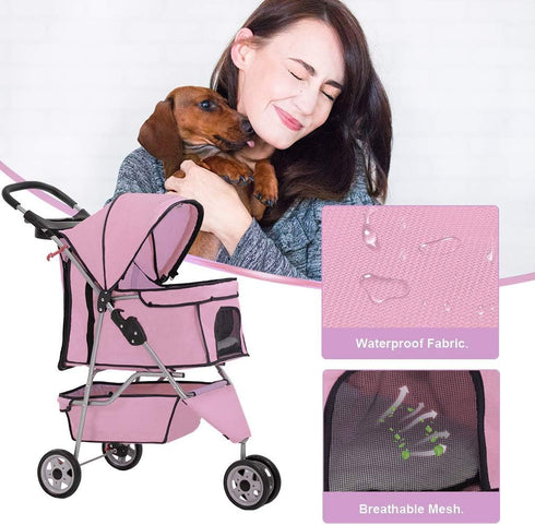 BestPet 3 Wheels Pet Dog Stroller Cat Cage for Medium Small Dogs Cats Travel Folding Carrier Waterproof Puppy Stroller