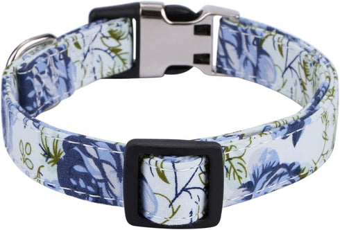 Girl Dog Collar, Cotton Pet Collar with Flowers Daisy and Rose Patterns, Adjustable Quick-Release Buckle for Small