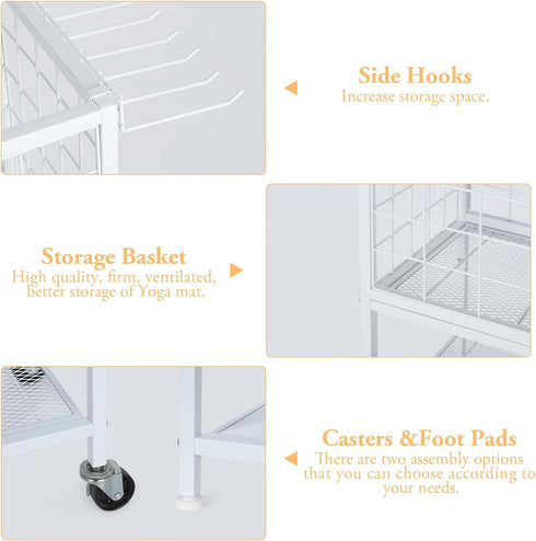 Weight Rack with Hooks for Home Gym, Yoga Mat Storage Organizer, Weight Storage Racks, Wheels for Dumbbell & Resistance